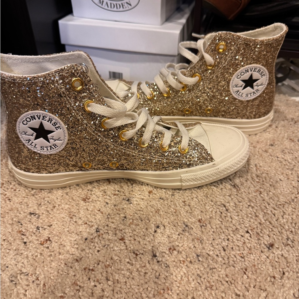 Converse Women's Gold Glitter High-Top Sneakers - Picture 2 of 2